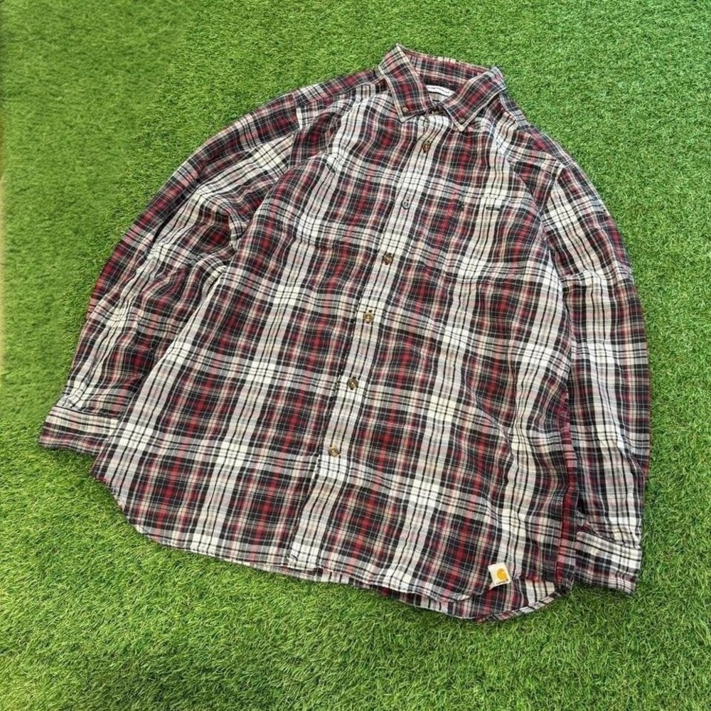 Carhartt red plaid button up shirt relaxed fit large